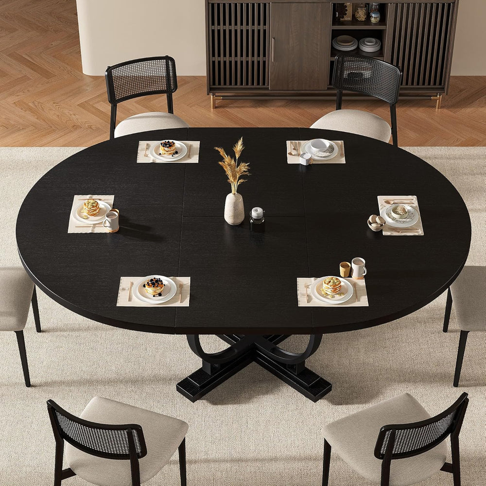 Einhomn 59" Extendable Round Dining Table for 4-6, Modern Oval Kitchen T...