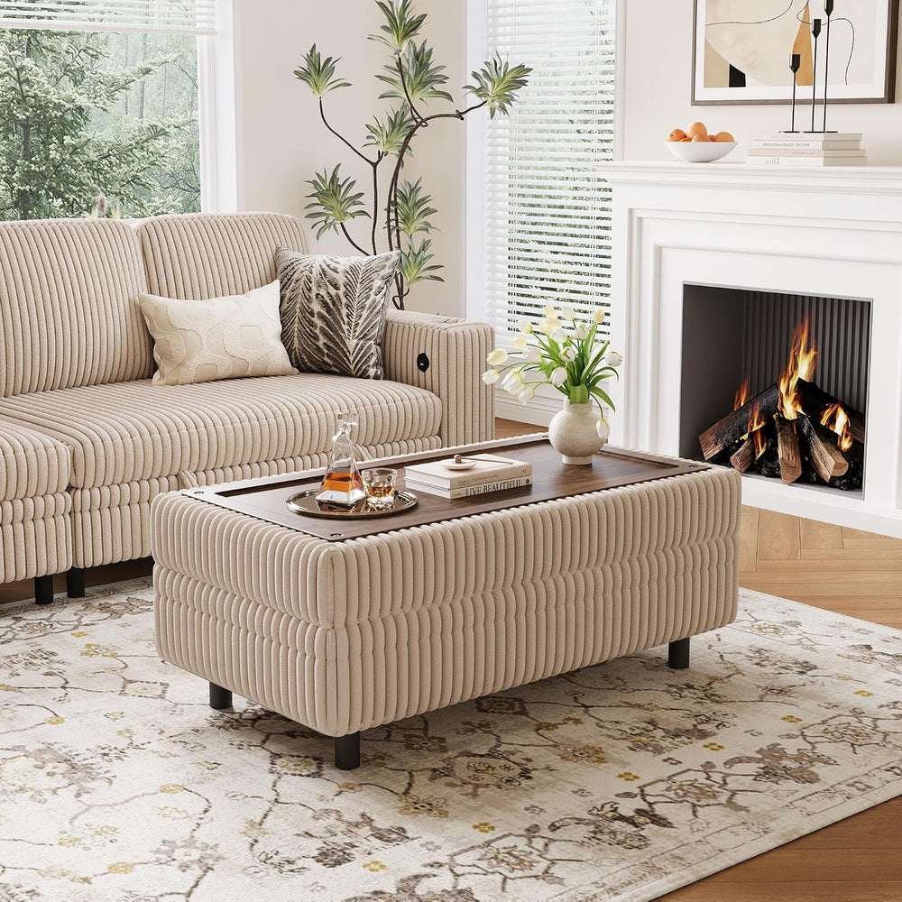 LINSY HOME Storage Ottoman Bench, 40" Convertible Coffee Table Plush Cor...