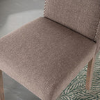 Upholstered Dining Chair Modern Stylish Parsons Kitchen Diner High Back with Silver Nailhead Trim & Wood Legs, Set of 2, Fabric Brown
