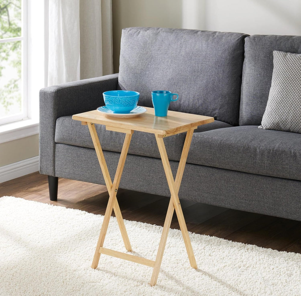 (2 Pcs) 26" Folding Tray Tables, Solid Rubberwood, Small Folding Table,N...