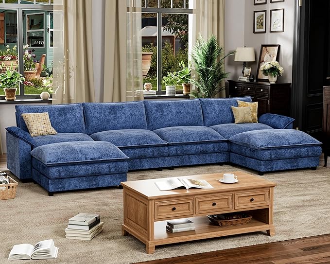 Homall 80" Modular Sectional Sofa, Loveseat Sofa Couch with Double-Layer Cushion, DIY Combination Chenille Deep 2-Seat Cloud Couch for Living Room (Dark Blue, U Shaped Sofa)