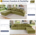 MAXYOYO 132" U Shaped Modular Sectional Sofa with 2 Ottomans, Cloud Boneless Couch with Layered Cushion, Flexible Module Combination Sofa for Living Room, No Assembly Required, Green
