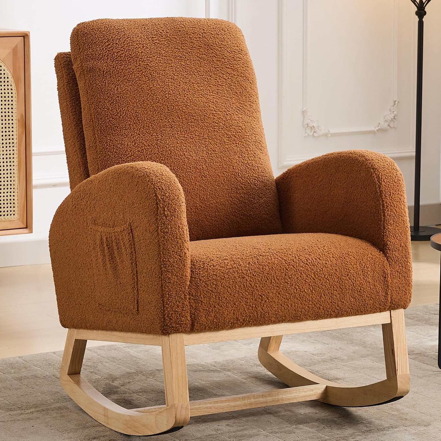 Chifee & Vingol Rocking Chair Nursery Sherpa Boucle Nursing Glider Rocker Chair, Teddy Brown