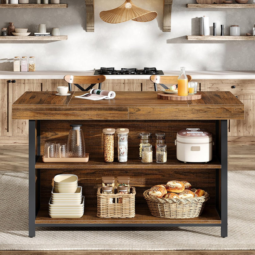 Tribesigns Large Kitchen Island with Storage, 55-Inch Wooden Stationary Islan...