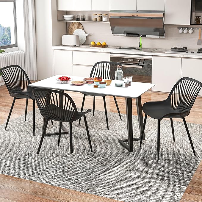 Giantex Black Dining Chairs Set of 4, Modern Kitchen Chairs w/Metal Legs, Cutout Backrest, Curved Seat, Armless Accent Chairs, Indoor Side Chairs for Living Dining Room Home, Load 330 LBS