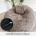 LIFEREVO Faux Fur Stuffed Animal Storage Bean Bag Chair Cover (No Filler), Washable Fluffy Large Bean Bag Cover for Adults Girls, Furry Beanbag Cover for Textile Plush Toys Memory Foam (Ombre Khaki)