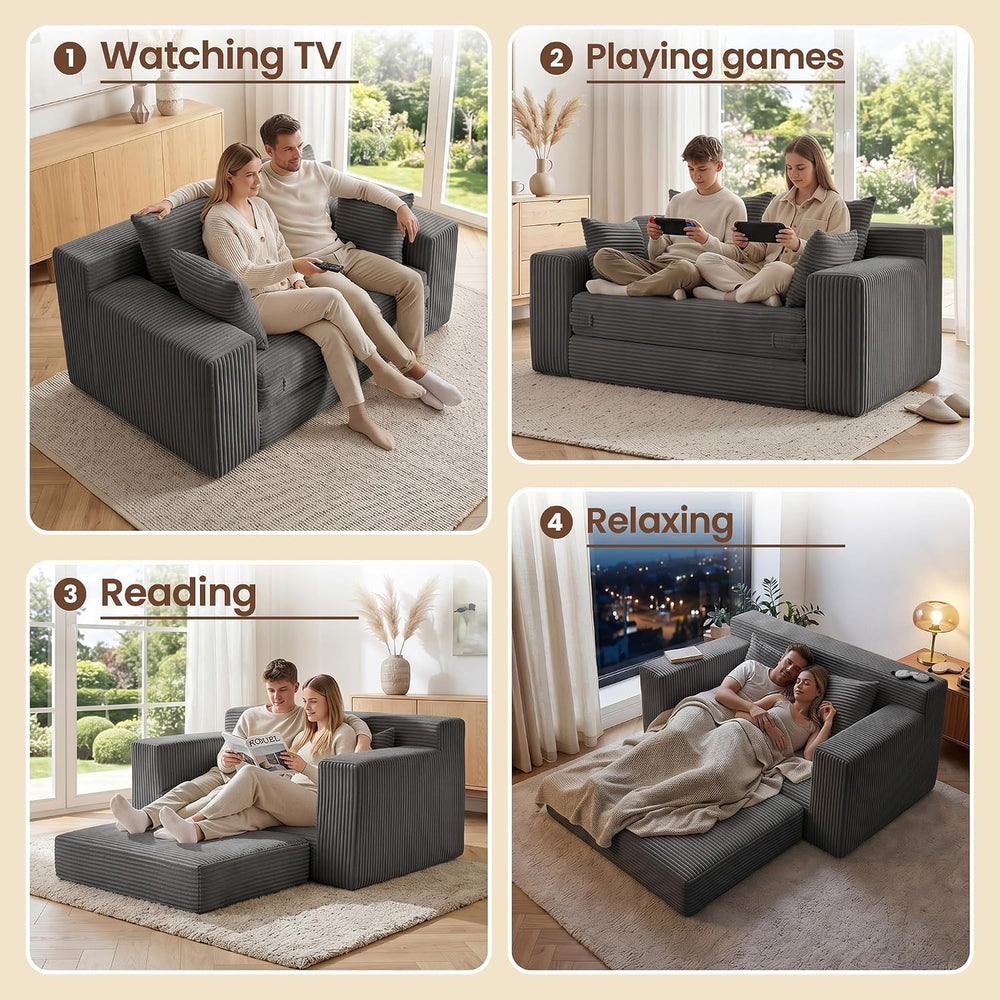 JUIKURY Floor Mini Couch 53 Inch, 3-in-1 Gray Couches Covertible Sofa Bed wit...