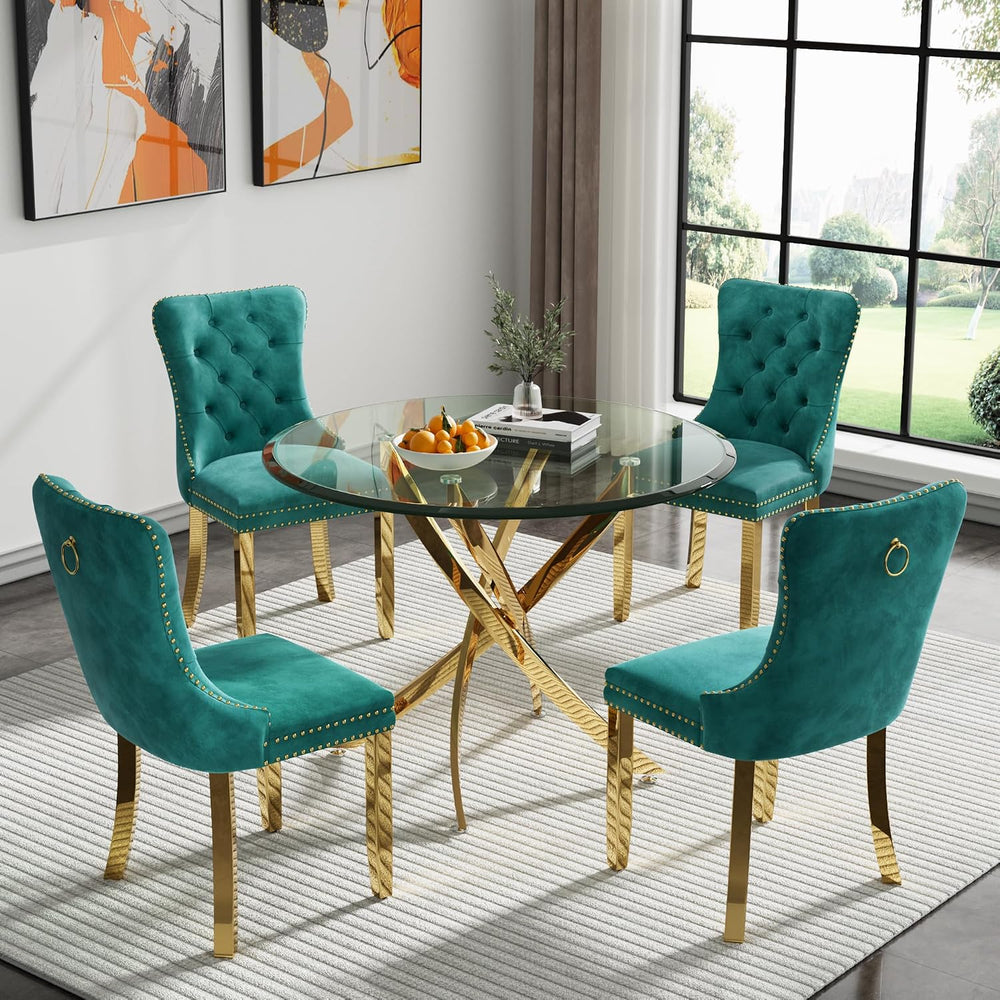 Round Glass Dining Table Set,36'' Glass Kitchen Dining Table Set for ...