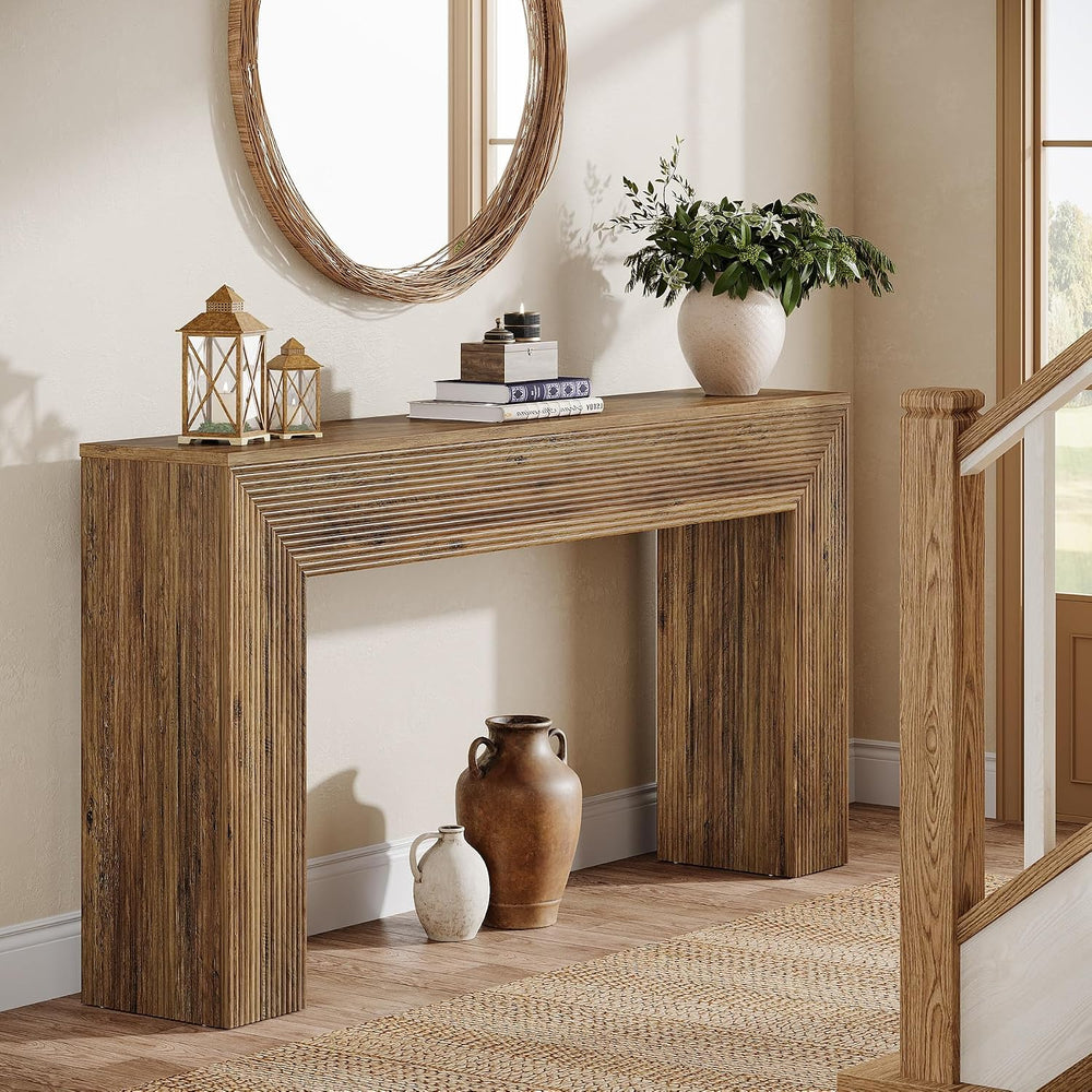 Tribesigns 63" Console Table, Rustic Fluted Long Sofa Table Behind Couch...