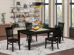 East West Furniture LGVA5-BLK-W 5 Piece Kitchen Table & Chairs Set Includes a Rectangle Dining Room Table with Butterfly Leaf and 4 Solid Wood Seat Chairs, 42x84 Inch, Black