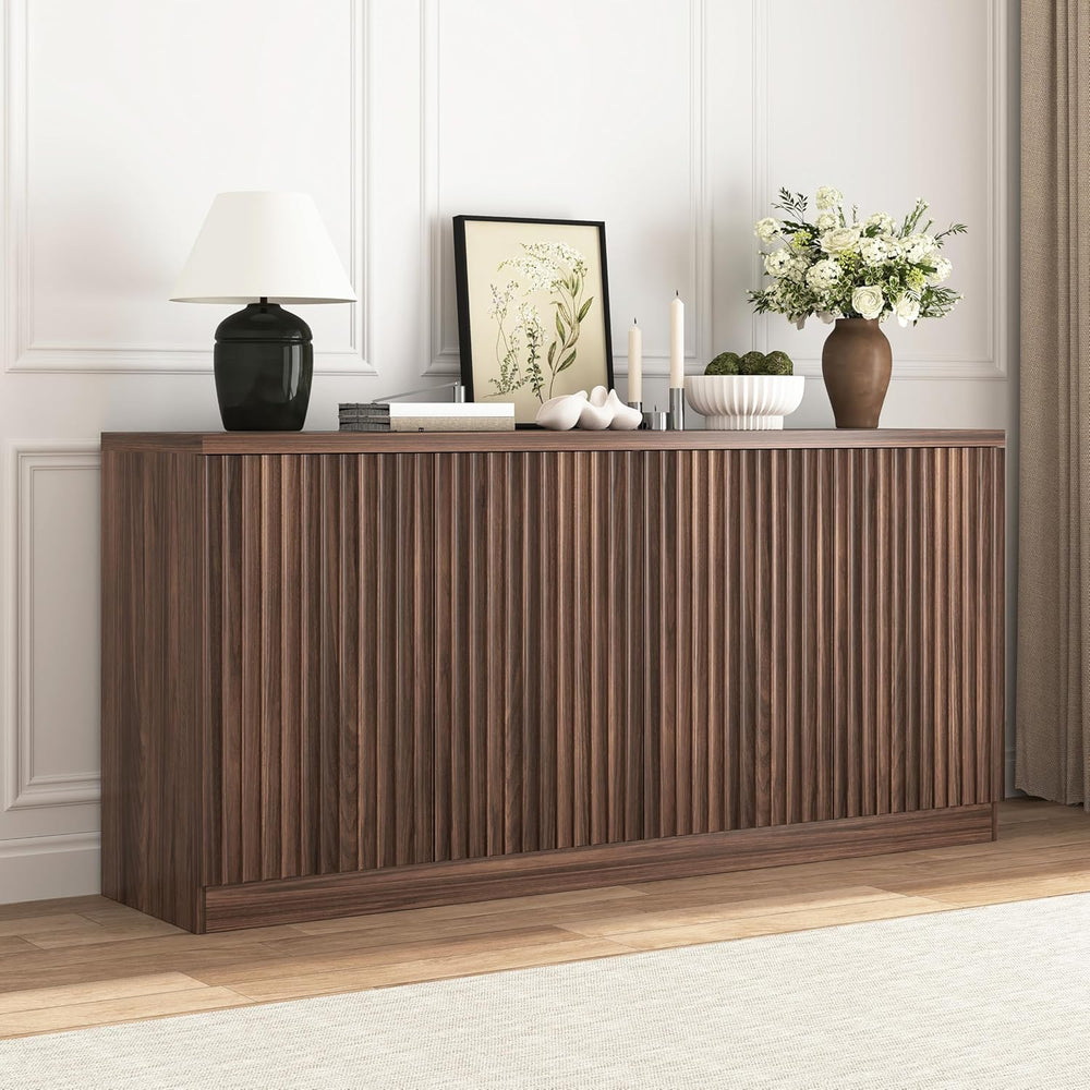 63" Fluted Buffet Cabinet Sideboard with Storage,Large Credenza with 4 D...