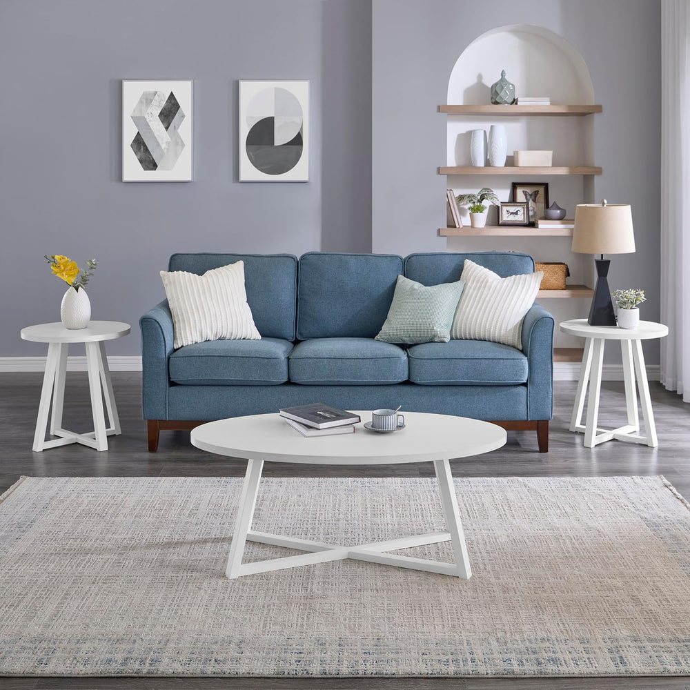 Coffee Table Set 3-Piece Oval Wood Modern | Modern 3-piece set includes oval ...