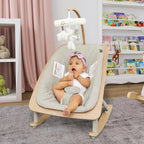 Evolur Tory 2-in-1 Baby Bouncer Rocker Chair, Portable Easy Folding Adjustable Bouncer, No Assembly, One-Hand Fold Newborn Bouncer, 3 Recline Levels, Removable Wooden Toy Bar - Light Gray