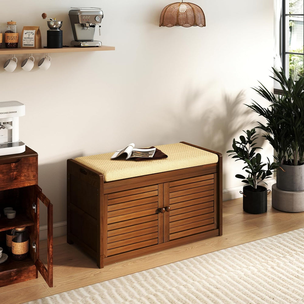 Wilk Shoe Storage Bench, 2-Tier Shoe Cabinet with Padded Seat Cushion, Bamboo...