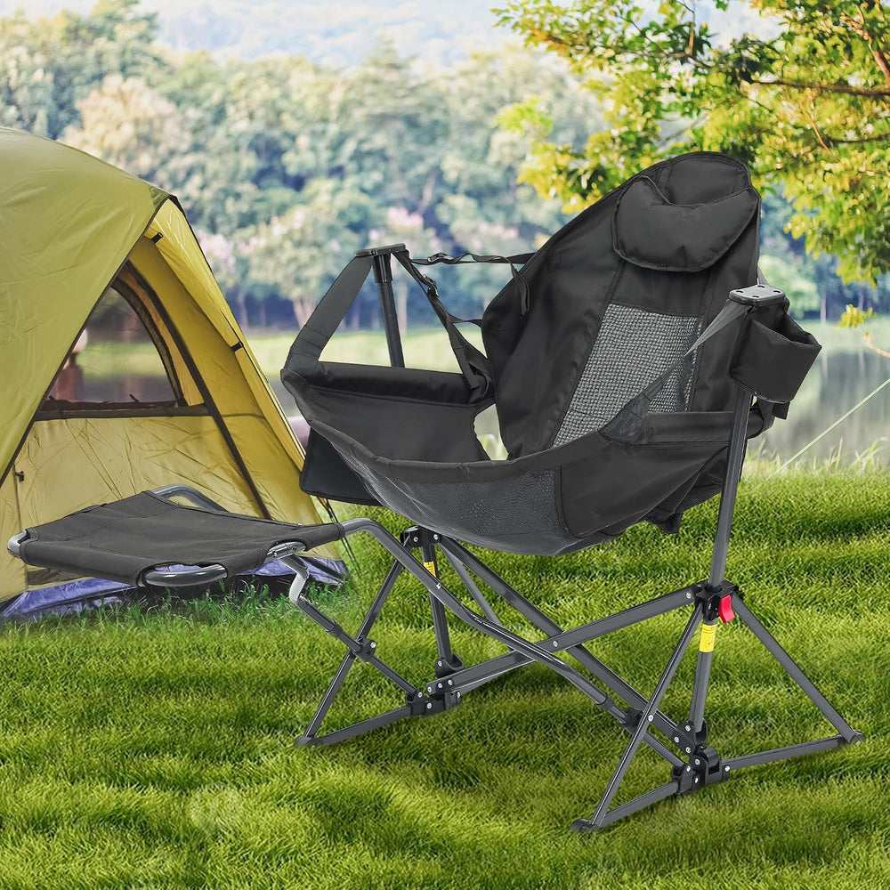 Hammock Camping Chair with Footrest, Foldable Portable Rocking Chairs for Adu...
