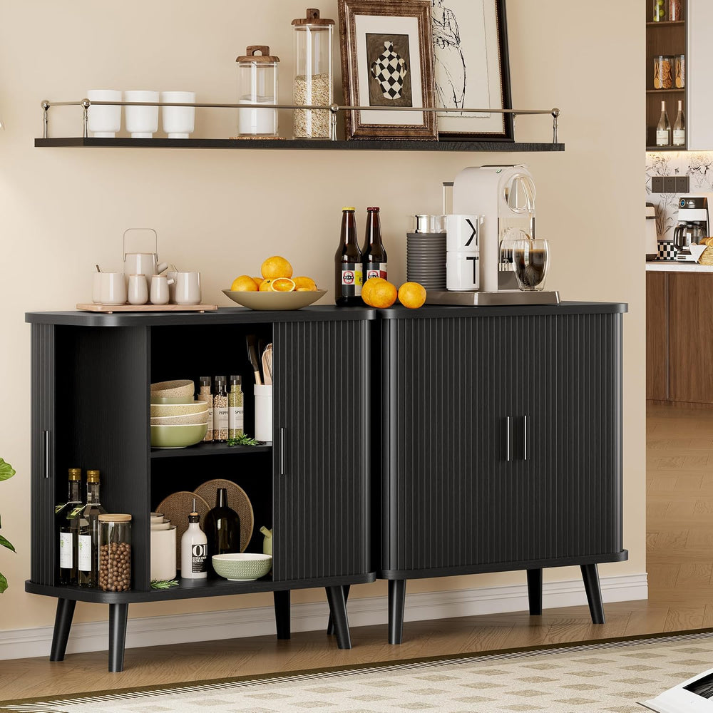 Xixini Fluted Sideboard Buffet Cabinet with Sliding Doors, 31.5", Black