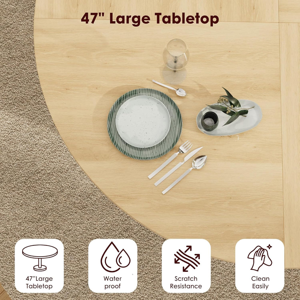 IDEALHOUSE 47 Inch Round Dining Table for 4, Natural Oak | Farmhouse Kitchen ...