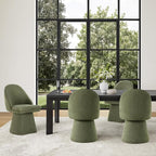Swivel Dining Chairs Set of 4, Upholstered Mid Century Modern Deskchair with Round Back, Linen Fabric Kitchen Chairs for Dining Room, Bedroom, Dressing Room, Green