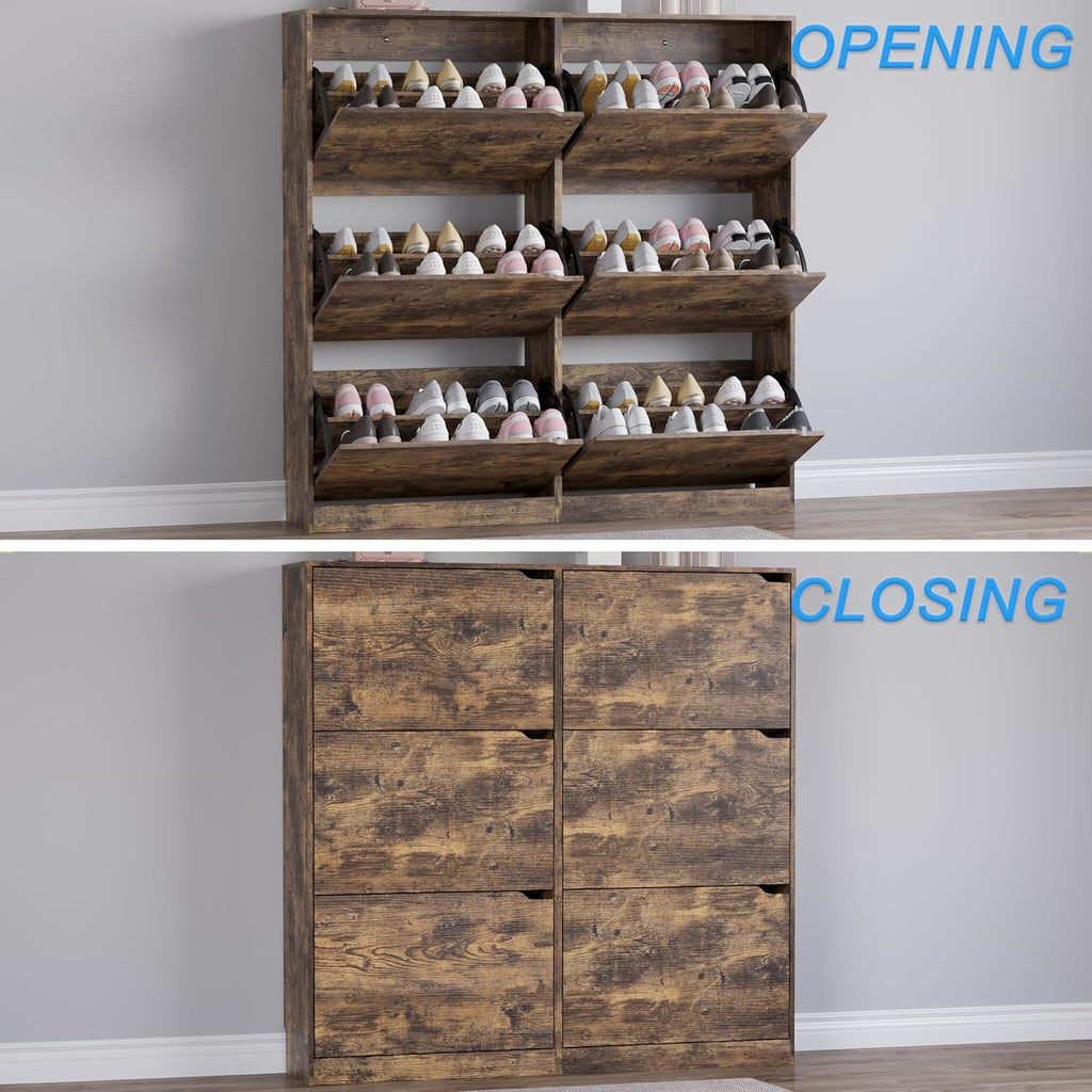 Shoe Cabinet with 6 Flip Drawers, Slim Narrow Shoe Storage Cabinet, Freestanding Shoe Organizer for Entryway, Hallway, Foyer