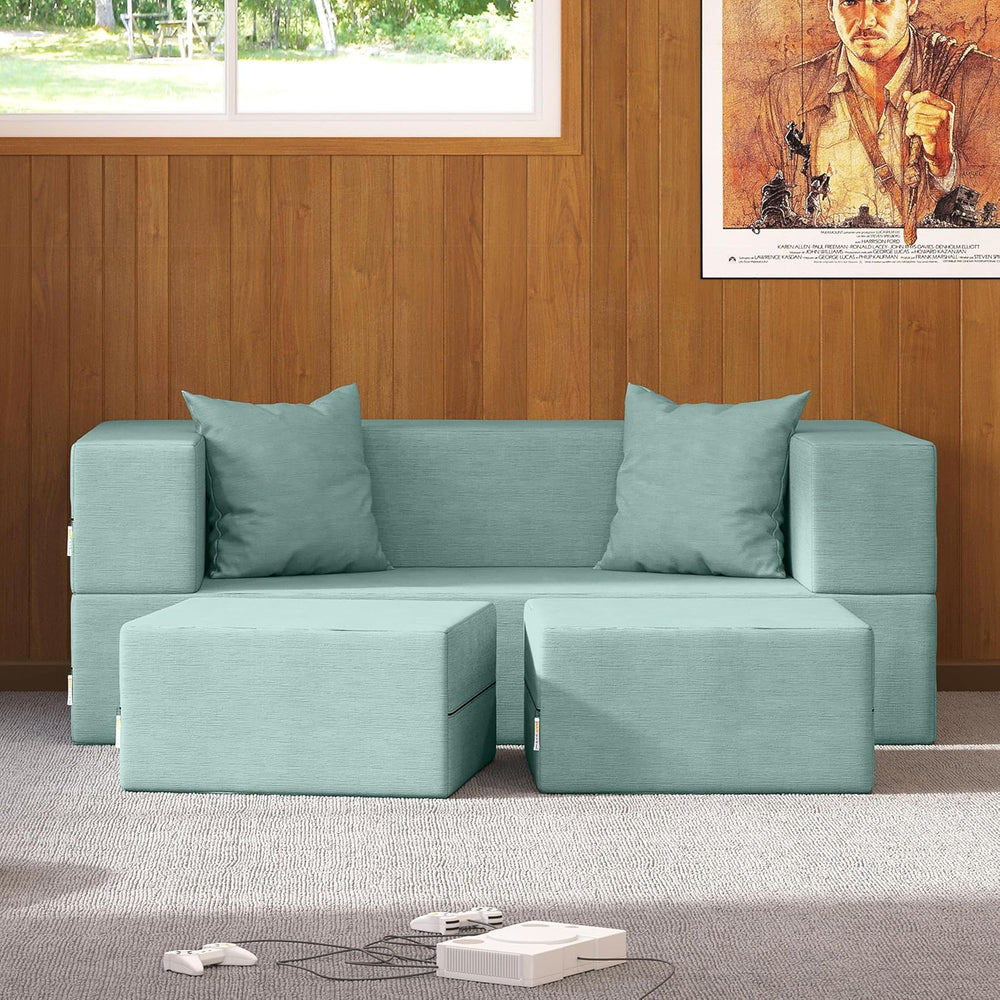 Jaxx Zipline Convertible Sleeper Loveseat & Ottomans, Textured Microvelve...