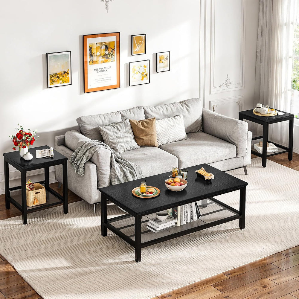 Recaceik 3-Piece Living Room Coffee Table Set, Industrial Coffee Table with 2...