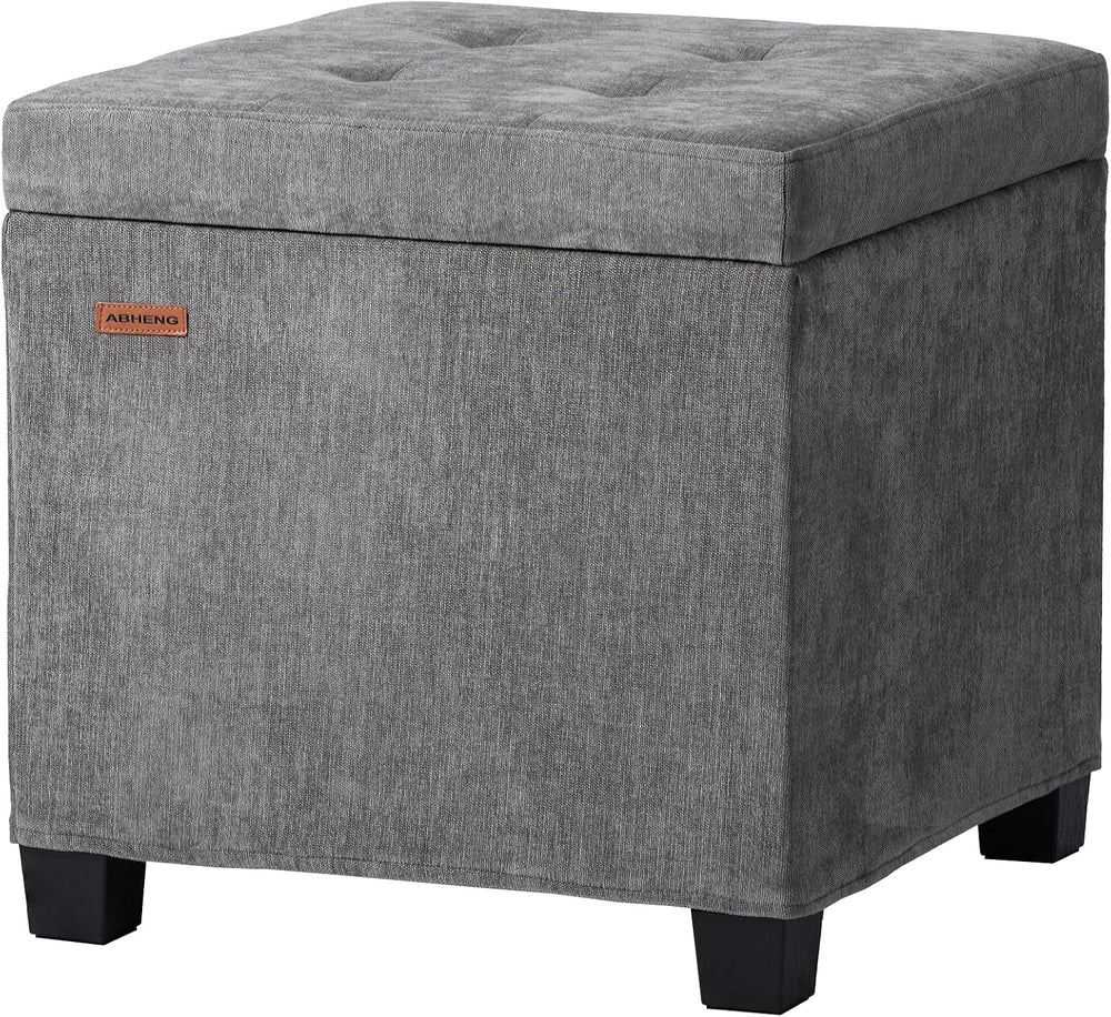 ABHENG Steel Frame Square Ottoman with Storage Gray UASND641G | 17.7" x ...