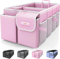 HOTOR Foldable Trunk Organizer for SUVs & Sedans, Pink, 2 Compartments, 21.3"12.6"10.6