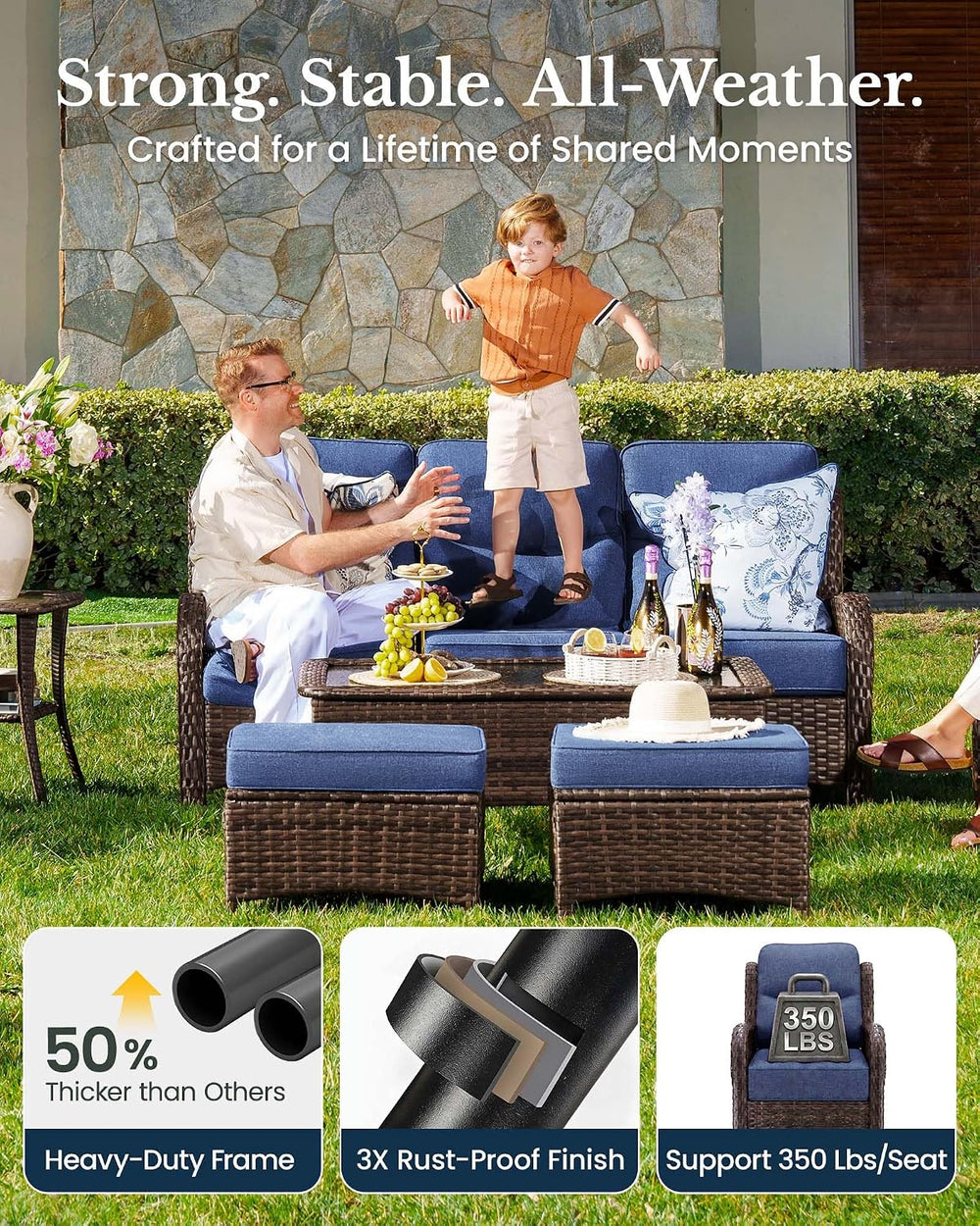 HILLGA 7-Piece Luxury Patio Furniture Set with 6" Thick Cushions, Weathe...