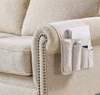 Brilliant Sunshine Premium Beige Sofa Armrest 5 Pockets Organizer, Couch Recliner Chair Caddy, 1/2" Channel Quilted, Washable Remote Controls Holder, Storage for Magazine, Tablet, 35×13", Light Beige