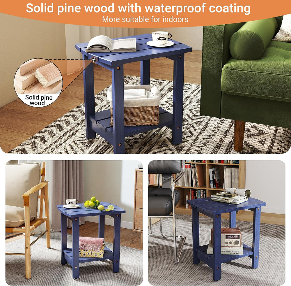 2-Tier Adirondack Side Table 17" with Double Shelf, Easy Assembly Solid ...