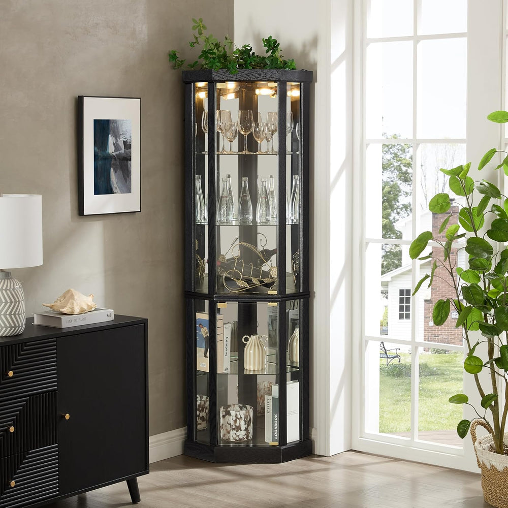 Lighted Corner Curio Cabinet - Elegant Glass Display Case for Living Room &am...