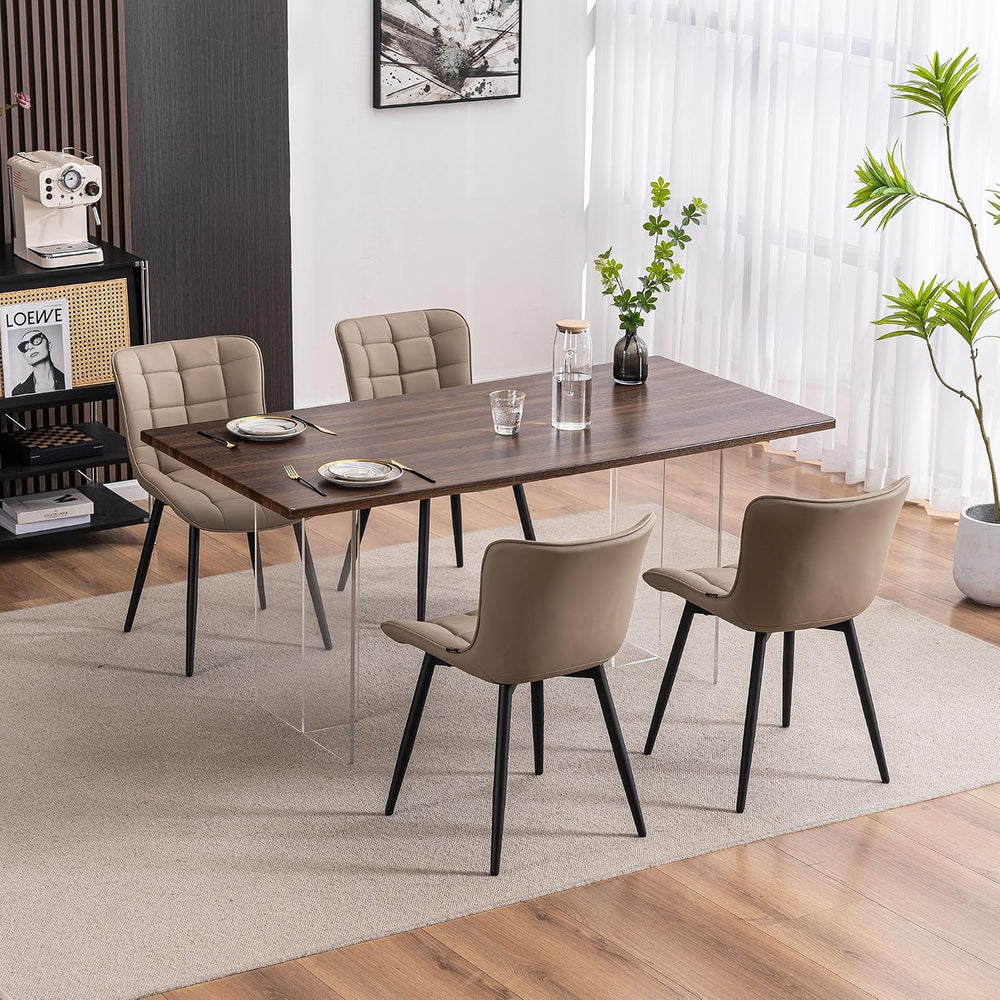 YOUTASTE Khaki Dining Chairs Set of 2, Comfy Faux Leather Upholstered Kitchen...