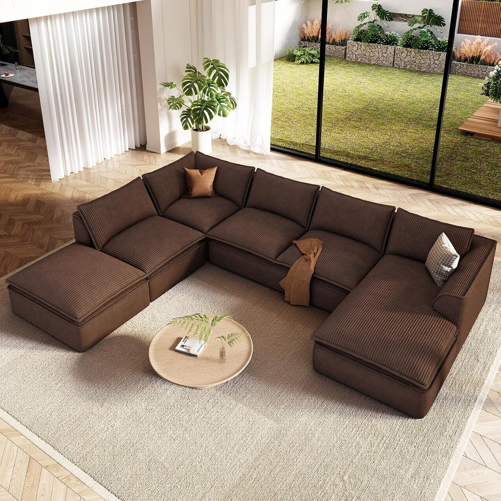 Vesgantti 7 Seater Sectional Couch, 141.7" Large Cloud Sofa, Brown | U S...