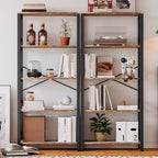 IRONCK Bookshelves and Bookcases, 31.5in Wide Shelf 5-Tier Ladder Shelf 110lbs/shelf Vintage Industrial Style Bookcase for Bedroom Living Room Home, Rustics Brown