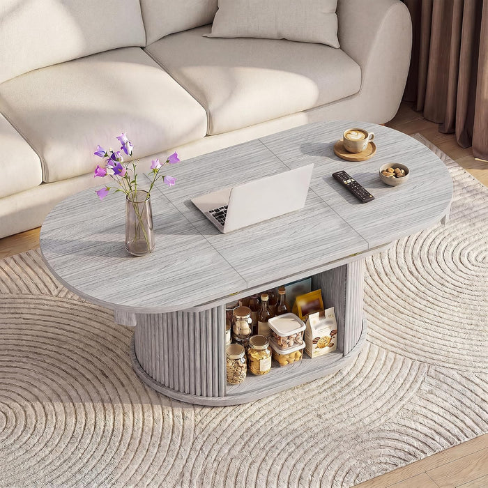 YESHOMY Modern Oval Coffee Table with Storage for Living Room, Gray