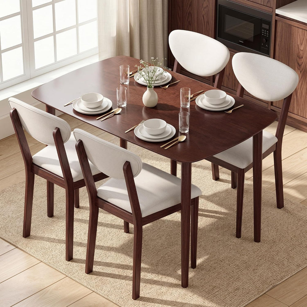 HOMCOM 5-Piece Dining Table Set for 4 with Solid Wood Frame, Cream White | Ki...