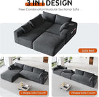 108" Cloud Couch Modular Sectional Sofa for Living Room,L Shaped Boneless Couch with Deep Seat Chaise,No Assembly Required Foam Sleeper Sofa for Apartments,Plush Corduroy Fabric, Dark Gray