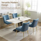 Velvet Dining Chairs Set of 4 Gold Legs,Upholstered Velvet Accent Chairs, Pleated Back Design & Gold Pull Handle, Mid Century Modern Chairs for Dining/Kitchen/Living Room,Light Blue