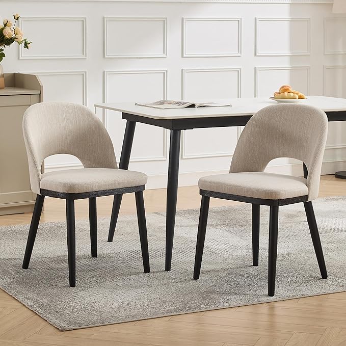 Wooden Dining Chairs Set of 6,Modern Fabric Upholstered Dining Room Chair, Large Dining Room Kitchen Chairs with High Back and Deep Seat, Farmhouse Dinner Chair for Kitchen,Restaurant,Cafe,Beige