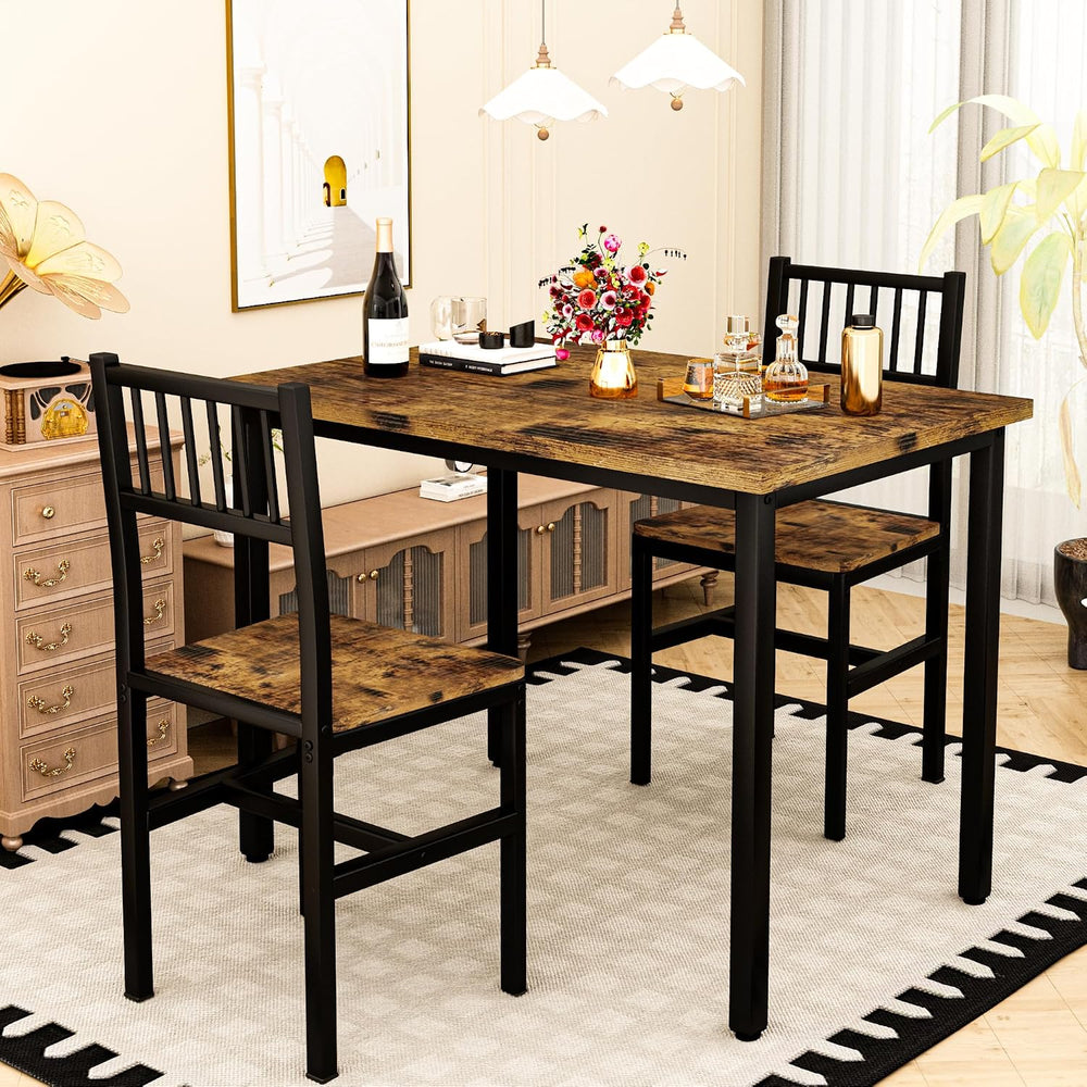 3 Piece Dining Table Set for 2, Small Wooden Kitchen Table Set with Chairs, S...