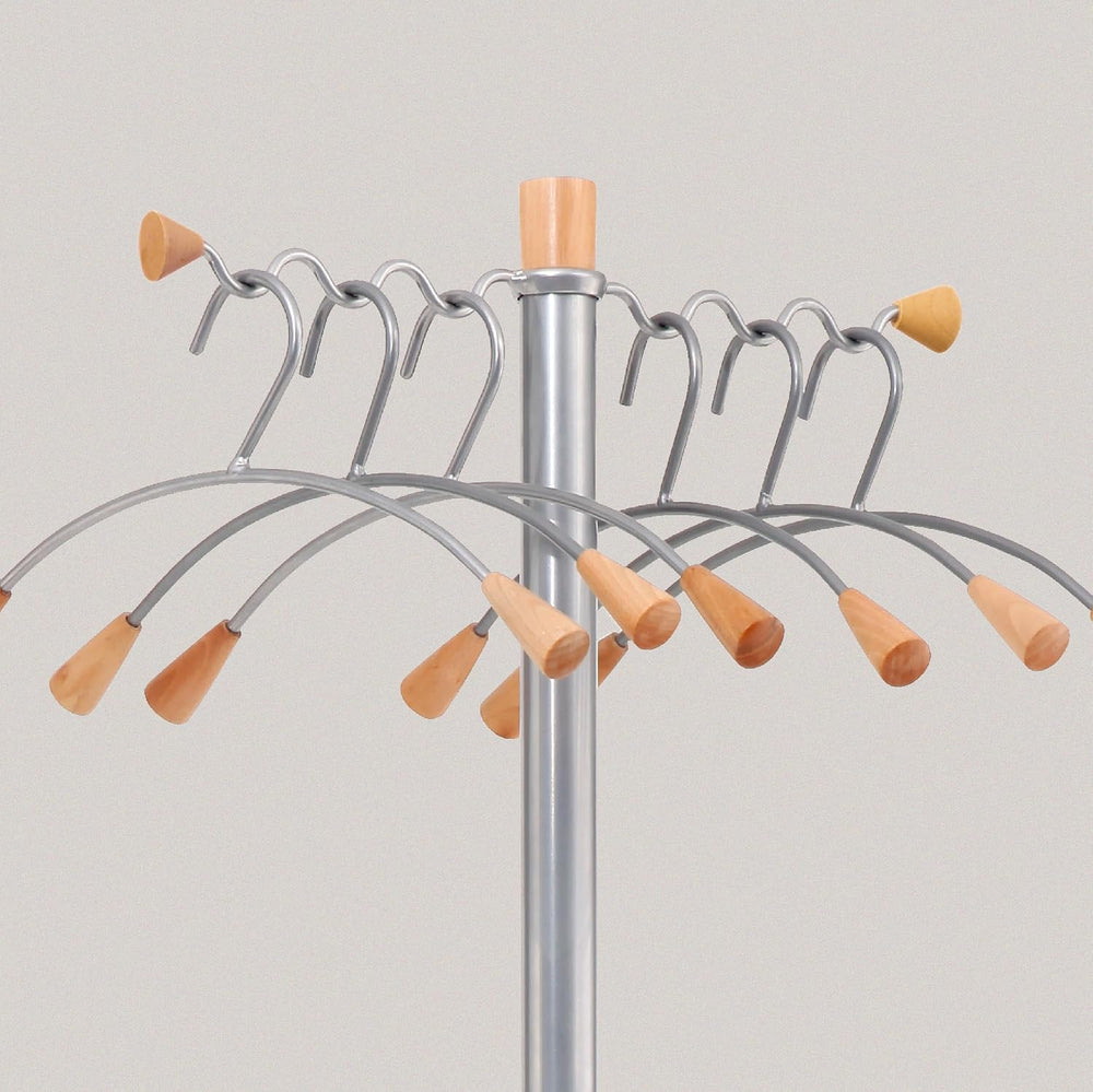 Alba Wavy Coat Tree, 6 Coat Hangers, 2 Knobs, 4 Hooks and Umbrella Stand with...
