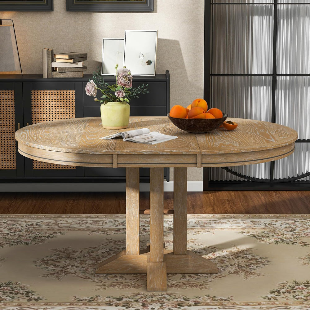 42" Round Dining Table for 4-6, Functional Round Extendable Wood Folding...