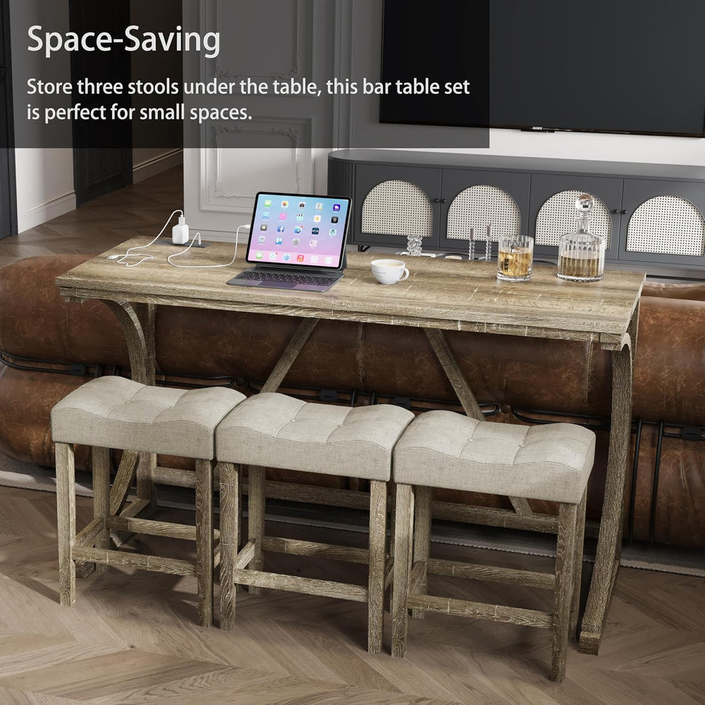 allamazing 4-Piece Counter High Bar Table Set with Socket and 3 Fabric Padded...