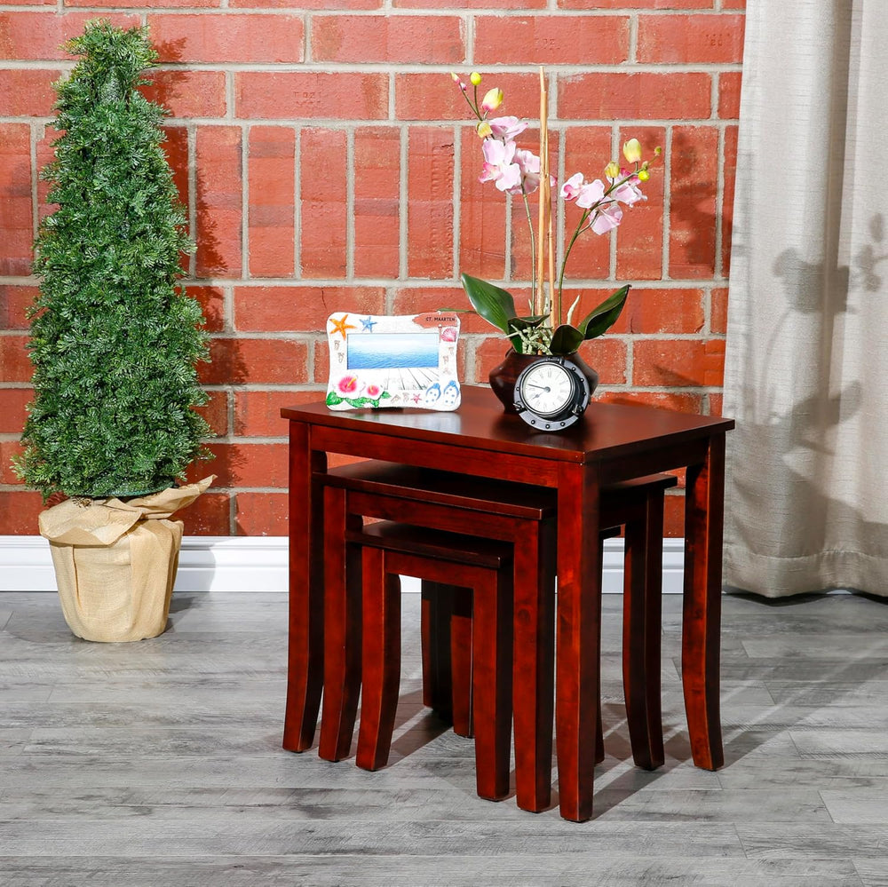 3-Piece Nesting Table Set, Cherry, Elegant and Space-Saving, Great for Small ...