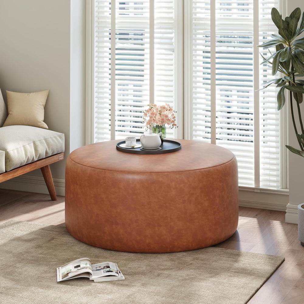 Merax 30.25" Modern Upholstered Round PU Leather Ottoman, Multifunctiona...