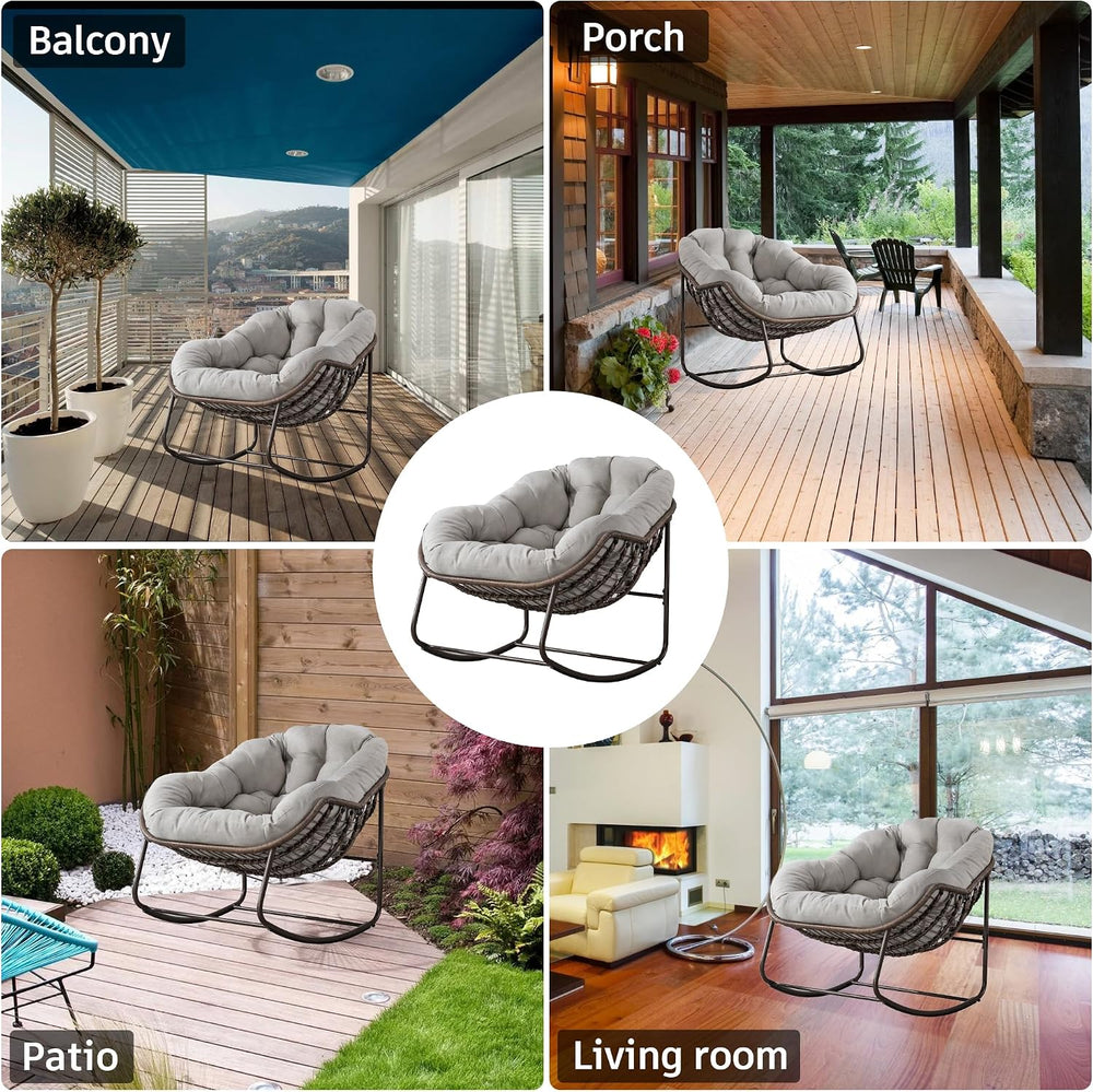 Large Indoor Outdoor Rocking Chair, Oversized Rocking Papasan Chair with Thic...