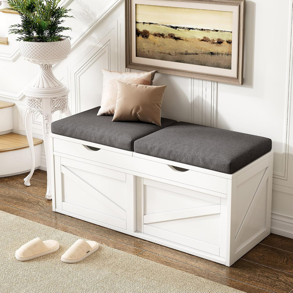iPormis Shoe Storage Bench,40" Wide 2-Tier Shoe Bench with Padded Seat C...