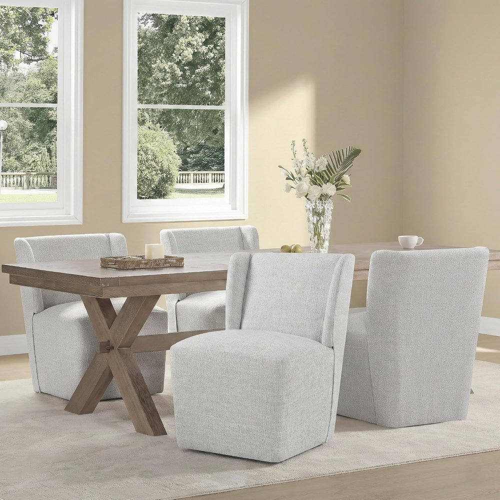 KISLOT Upholstered Dining Chairs Set of 4 with Casters, Light Grey