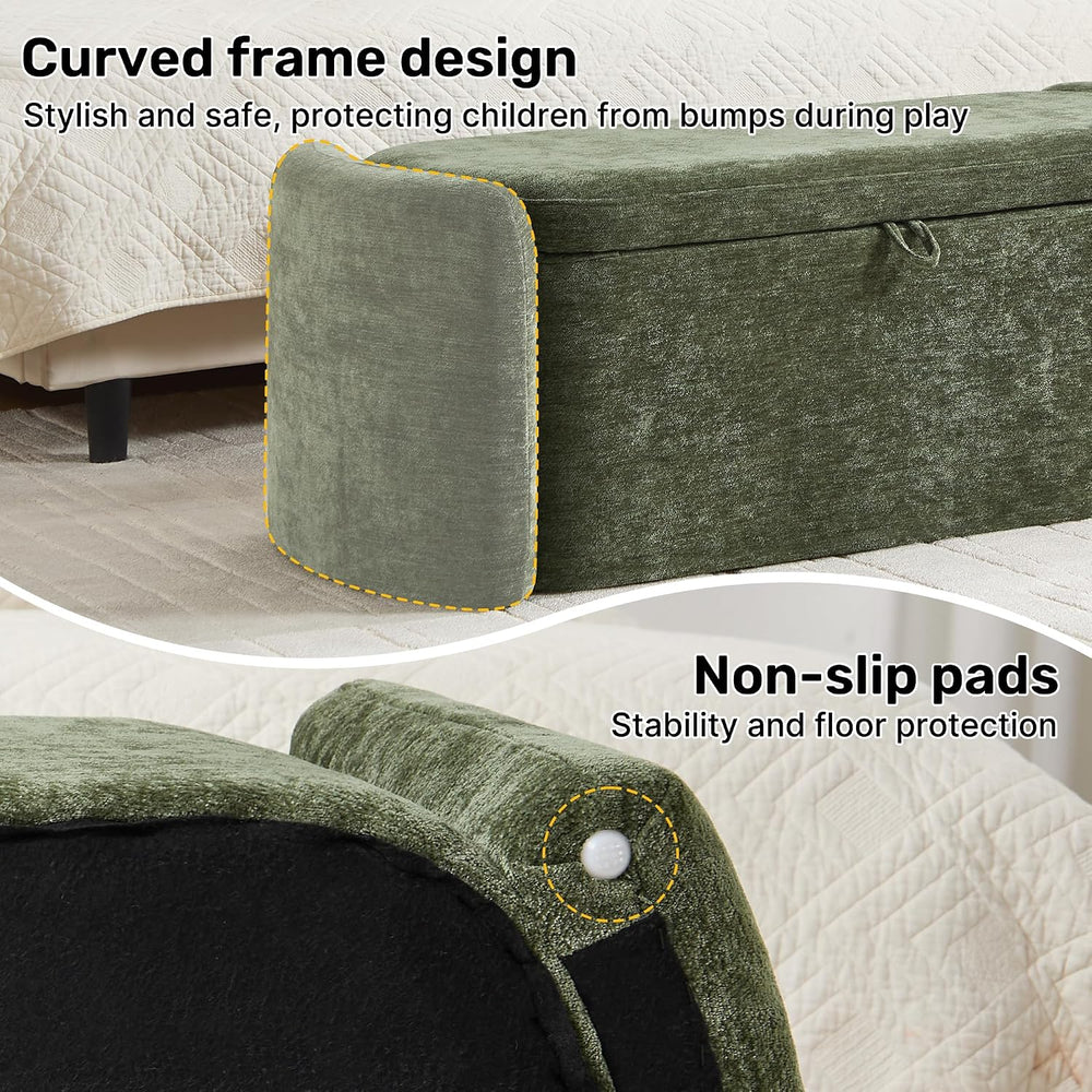 Oval Ottoman Bench with 20 Gal of Storage Space Upholstered Chenille Seat End...