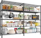 REIBII 1450LBS Metal Shelving Unit Storage Shelves 5 Tier Wire Shelving 58.1''W Pantry Shelves Wire Shelf Adjustable Garage Shelving Heavy Duty Storage Rack for Pantry Kitchen Garage, Black